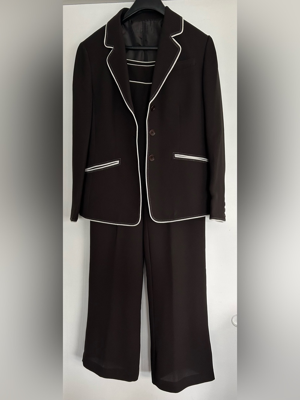 Black Men's Blazer & Trouser Suit with White Piping